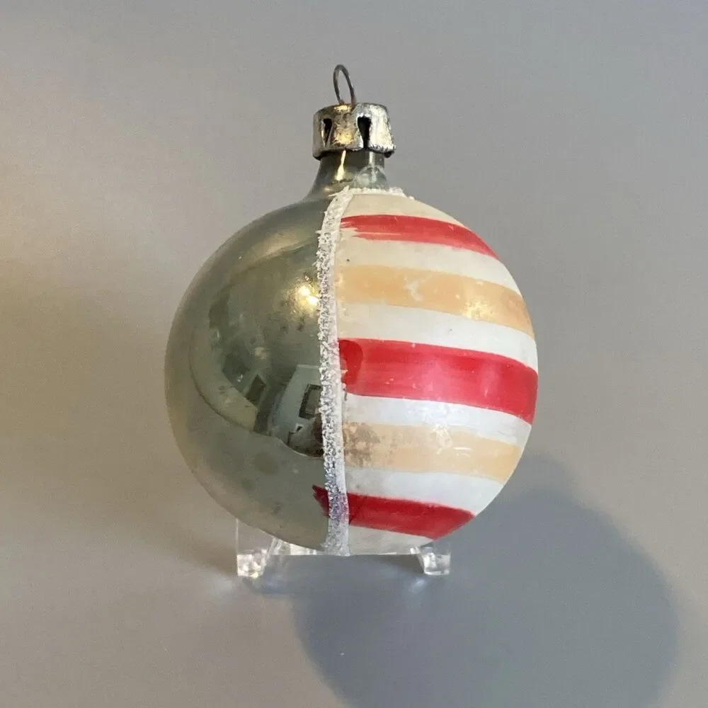 Vintage Hand-Blown Glass Christmas Ornament Striped Side Mica 6” Holiday Tree